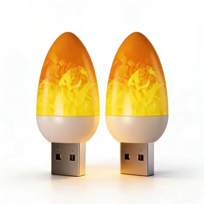 LED flamme flamme bougie lumières USB dynamique flamme Flash atmosphère lumière Portable livre lampe Camping éclairage chambre décoration