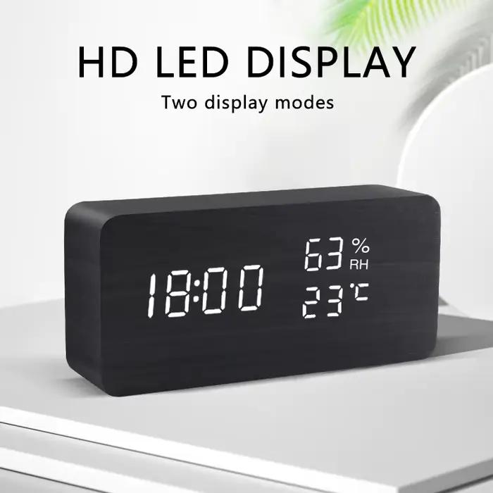 Réveil LED en bois, commande vocale