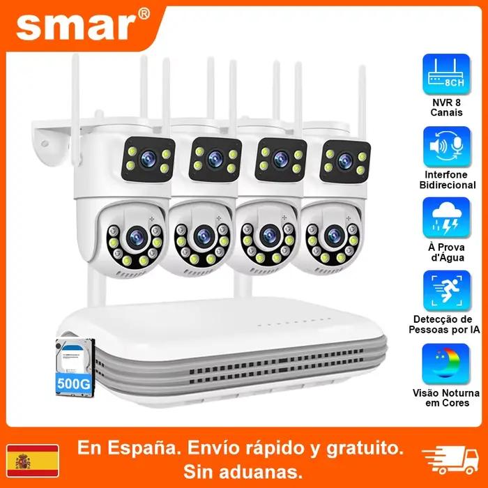 Système de caméras IP Smar 6MP à double objectif, kit de surveillance vidéo 8CH NVR, caméra de sécurité extérieure PTZ WIFI, kit de sécurité maison intelligente pour usage intérieur/extérieur