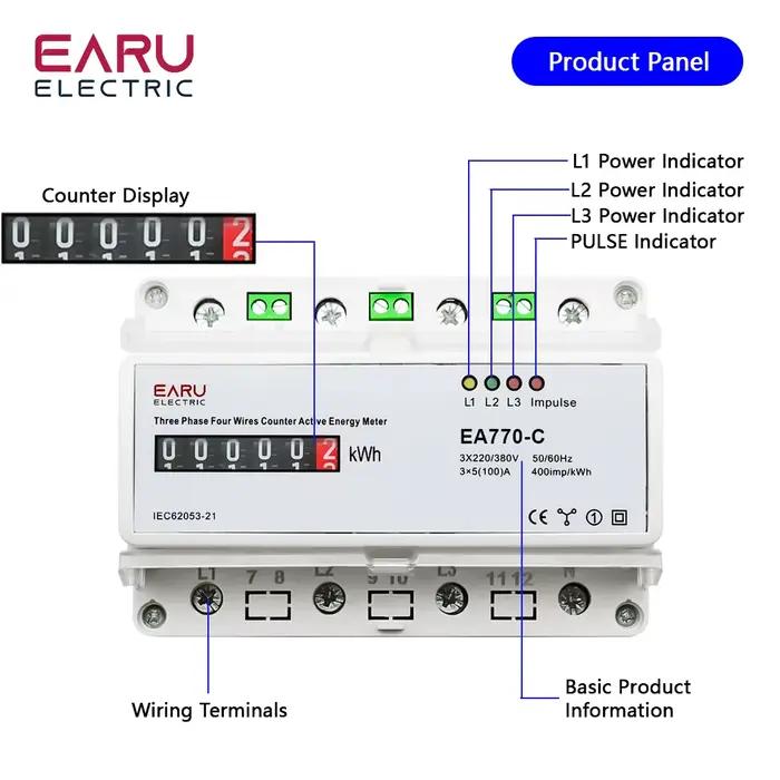 Compteur d'énergie actif électronique triphasé à quatre fils