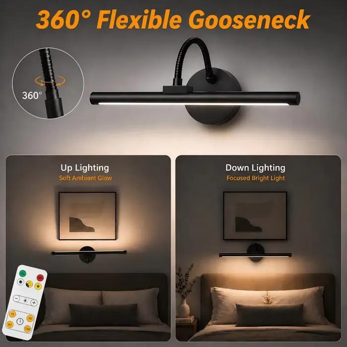 Lampe à LED sans fil rechargeable noire pour tableau mural avec télécommande