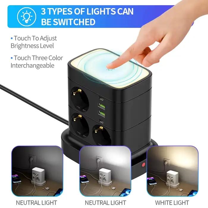Tour multiprise multi-prises avec 2 USB + 2 Type C 2M câble d'extension prise ue