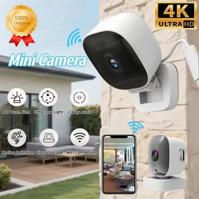 Offre spéciale Mini caméra de sécurité intelligente 4K Vision nocturne couleur WiFi IP65 étanche détection de mouvement Audio bidirectionnel intérieur extérieur