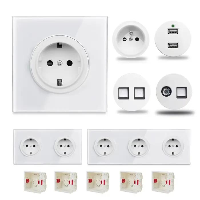 Prise murale russe ue corée cadre en verre trempé blanc RJ45 CAT6