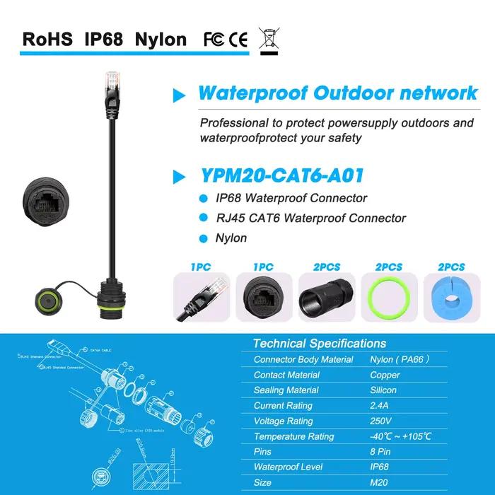 Connecteur étanche RJ45 8p8c mâle à 600