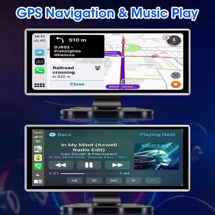 10/11.26 pouces Dash Cam 4K voiture DVR sans fil Carplay et Android Auto GPS Navigation enregistreur vidéo tableau de bord double objectif Wifi FM AUX