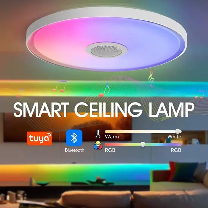 Plafonnier intelligent LED RGB avec télécommande et haut-parleur pour éclairage musical et ambiance personnalisée chambre salon moderne