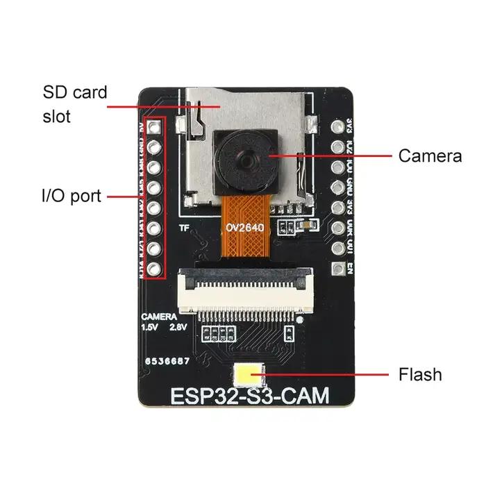 Carte de développement ESP32 S3 CAM WiFi BT avec Module de reconnaissance visuelle associé à une caméra OV2640 Type C