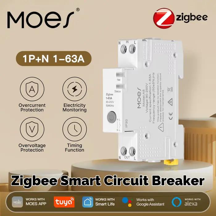 MOES Tuya Zigbee disjoncteur intelligent 63A ensemble de seuil d'alarme moniteur d'électricité V0 ignifuge