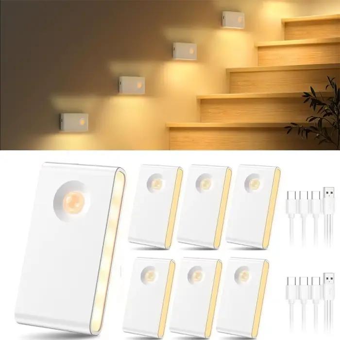 Lumières d'escalier capteur de mouvement intérieur Rechargeable veilleuse sans fil sous armoire éclairage pour escaliers couloir cuisine salle de bain