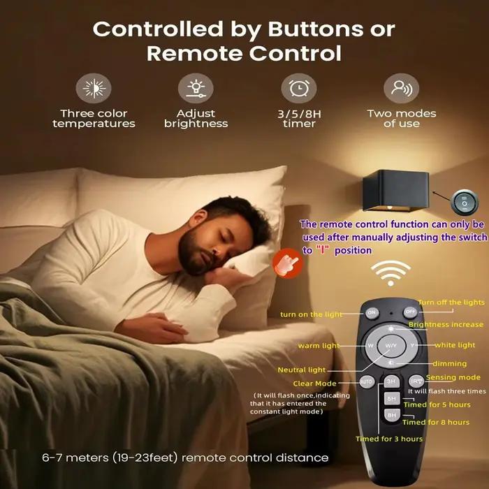 Applique murale sans fil à piles rechargeable avec capteur de mouvement et télécommande