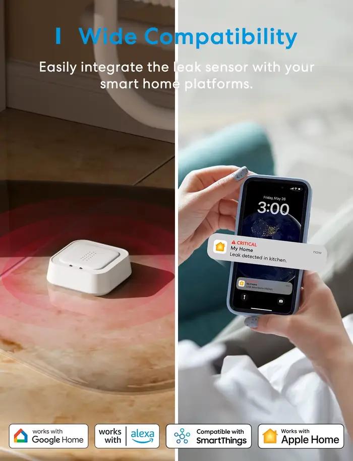 Meross Homekit capteur de fuite d'eau intelligent avec système d'alarme contrôle par application détecteur
