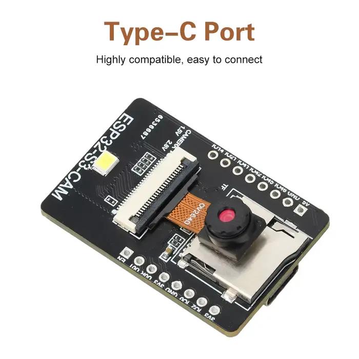 Carte de développement ESP32 S3 CAM WiFi BT avec Module de reconnaissance visuelle associé à une caméra OV2640 Type C