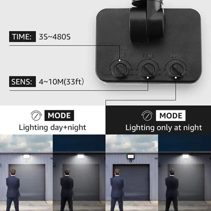 Projecteur LED à détecteur de mouvement 10W 20W 30W 50W 100W IP66 Étanche Allumage/Extinction automatique Économie d'énergie pour lampe de sécurité de jardin extérieur