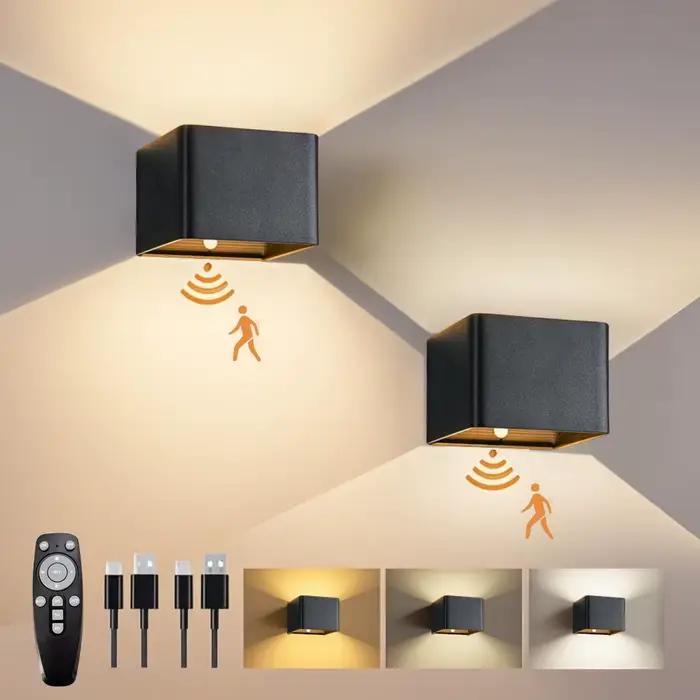 Applique murale sans fil à piles rechargeable avec capteur de mouvement et télécommande