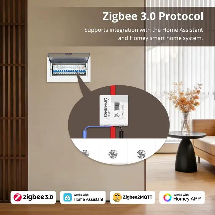 Zemismart Zigbee 3.0 Moniteur d'énergie monophasé 63A