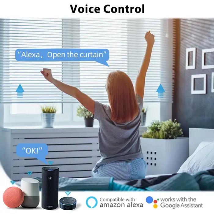 Rideaux électriques CLOUDRAKER avec contrôle par application, commande vocale, automatisme solaire, minuterie et partage familial pour salons, chambres et bureaux à domicile