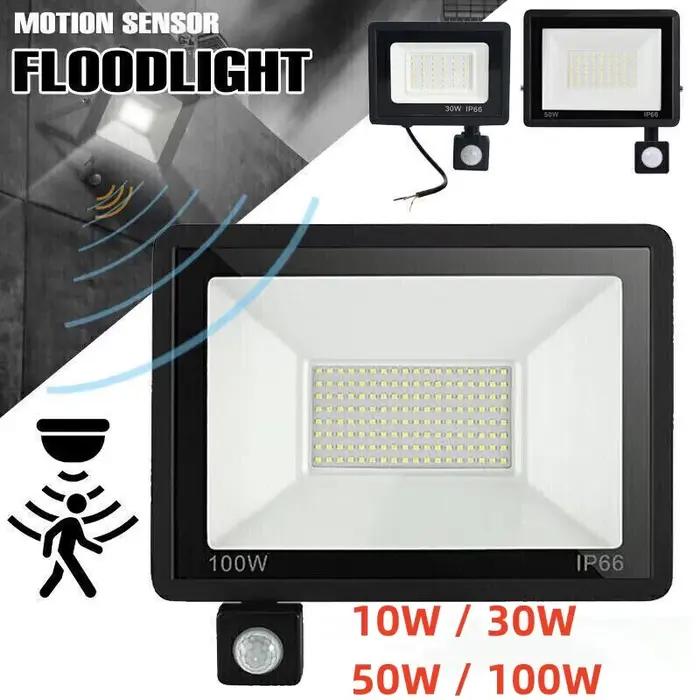 Projecteur LED à détecteur de mouvement 10W 20W 30W 50W 100W IP66 Étanche Allumage/Extinction automatique Économie d'énergie pour lampe de sécurité de jardin extérieur