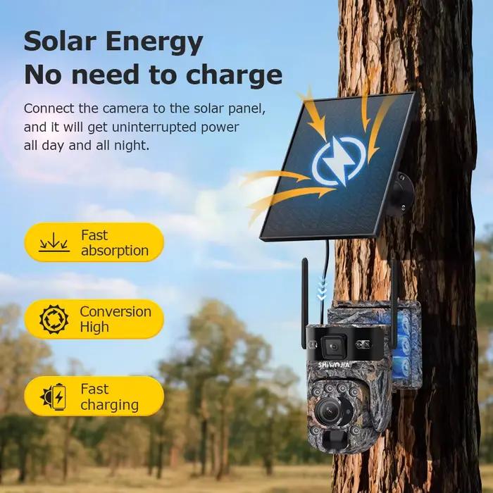 SHIWOJIA 6K 12MP 4G Caméra de sécurité solaire ZOOM 60X Extérieur 360 ° Voir la surveillance des animaux Batterie