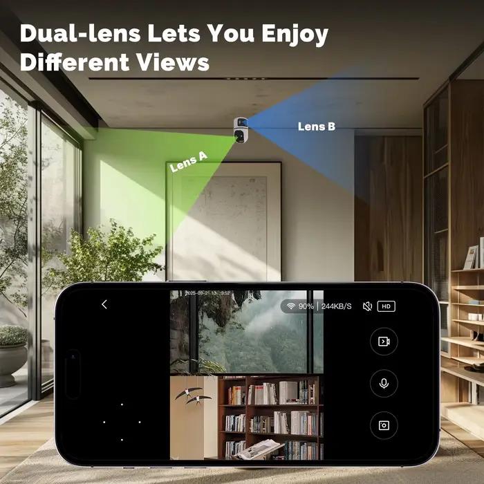 Moes Tuya WiFi caméra intelligente intérieure 4MP objectif double écran 2.4G/5G Vision nocturne infrarouge détection de mouvement suivi automatique Audio bidirectionnel