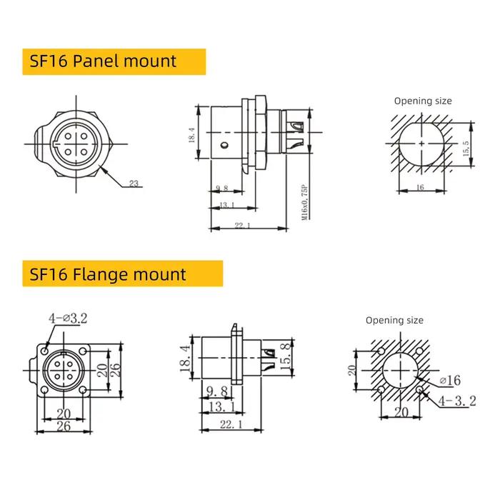 Connecteur Électrique Extérieur Étanche SF16 IP67 Prise + Douille Filetée pour Équipement Industriel et Éclairage LED