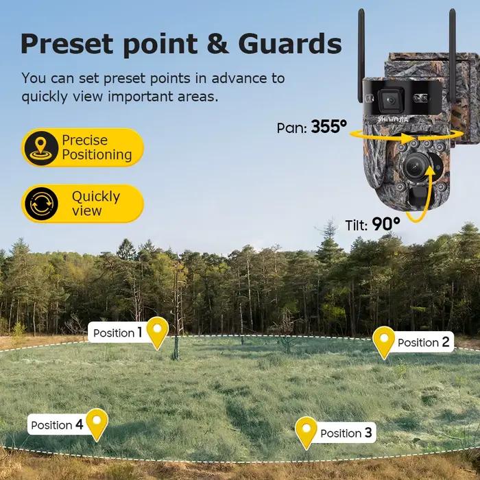 SHIWOJIA 6K 12MP 4G Caméra de sécurité solaire ZOOM 60X Extérieur 360 ° Voir la surveillance des animaux Batterie