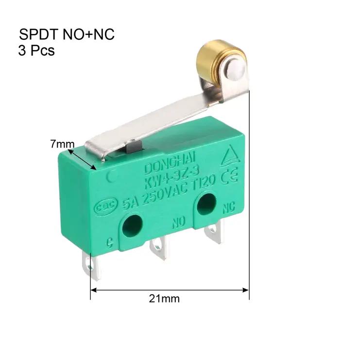 3Pcs KW4-3Z-3 Micro Fin de Course SPDT NO NC 3 politiquement als Momentané Charnière Rouleau Levier Vert Microswitch