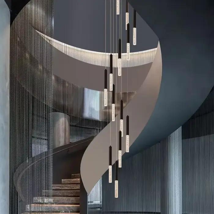 Bande rotative escalier Long lustre moderne LED Simple noir atmosphérique Duplex grenier