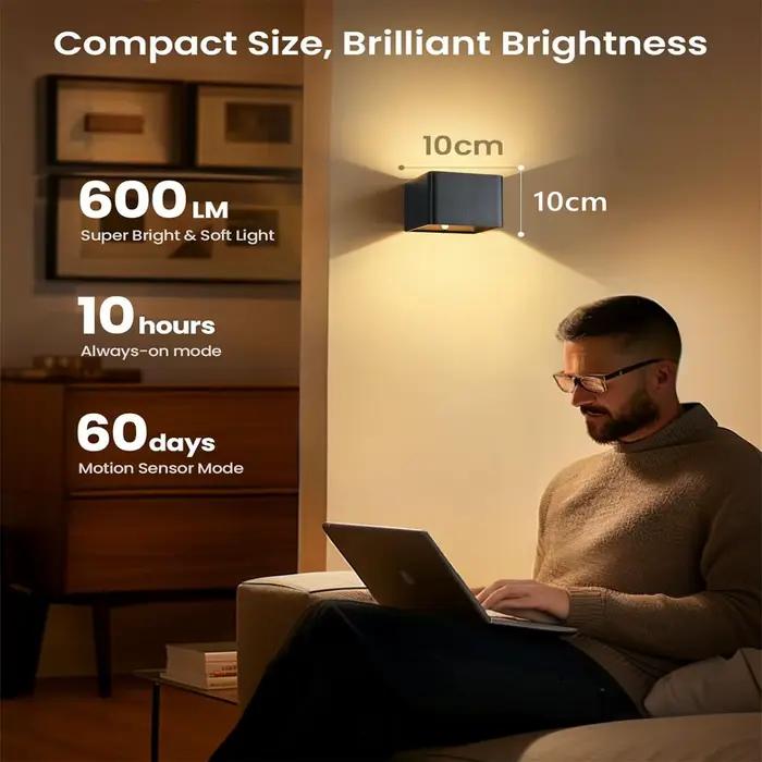 Applique murale sans fil à piles rechargeable avec capteur de mouvement et télécommande