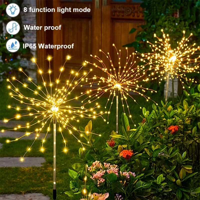 1 paquet de feux d'artifice solaires pour l'extérieur, éclairage de vacances, lumières de feu d'arti