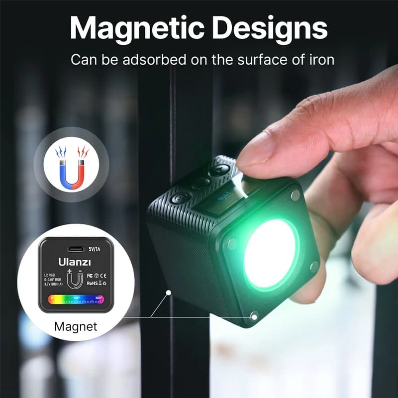 Lampe vidéo Ulanzi L2 RVB Mini COB 360 °   Lumière magnétique polychrome avec diffuseur pour apparei