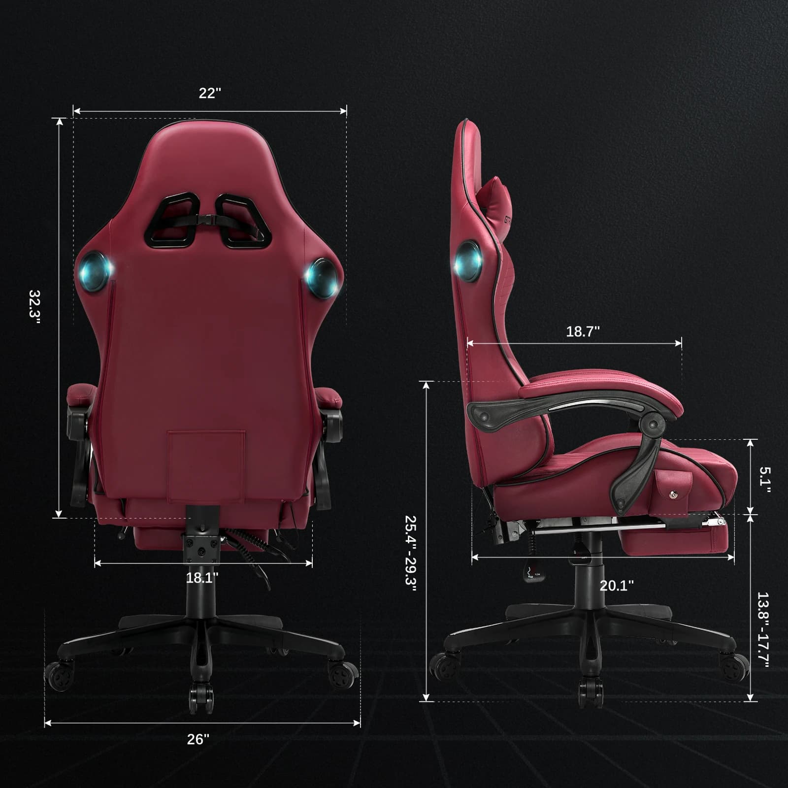 GTPLAYER chaise de jeu réglable ergonomique en simili cuir pivotant PC et chaise de jeu de course av