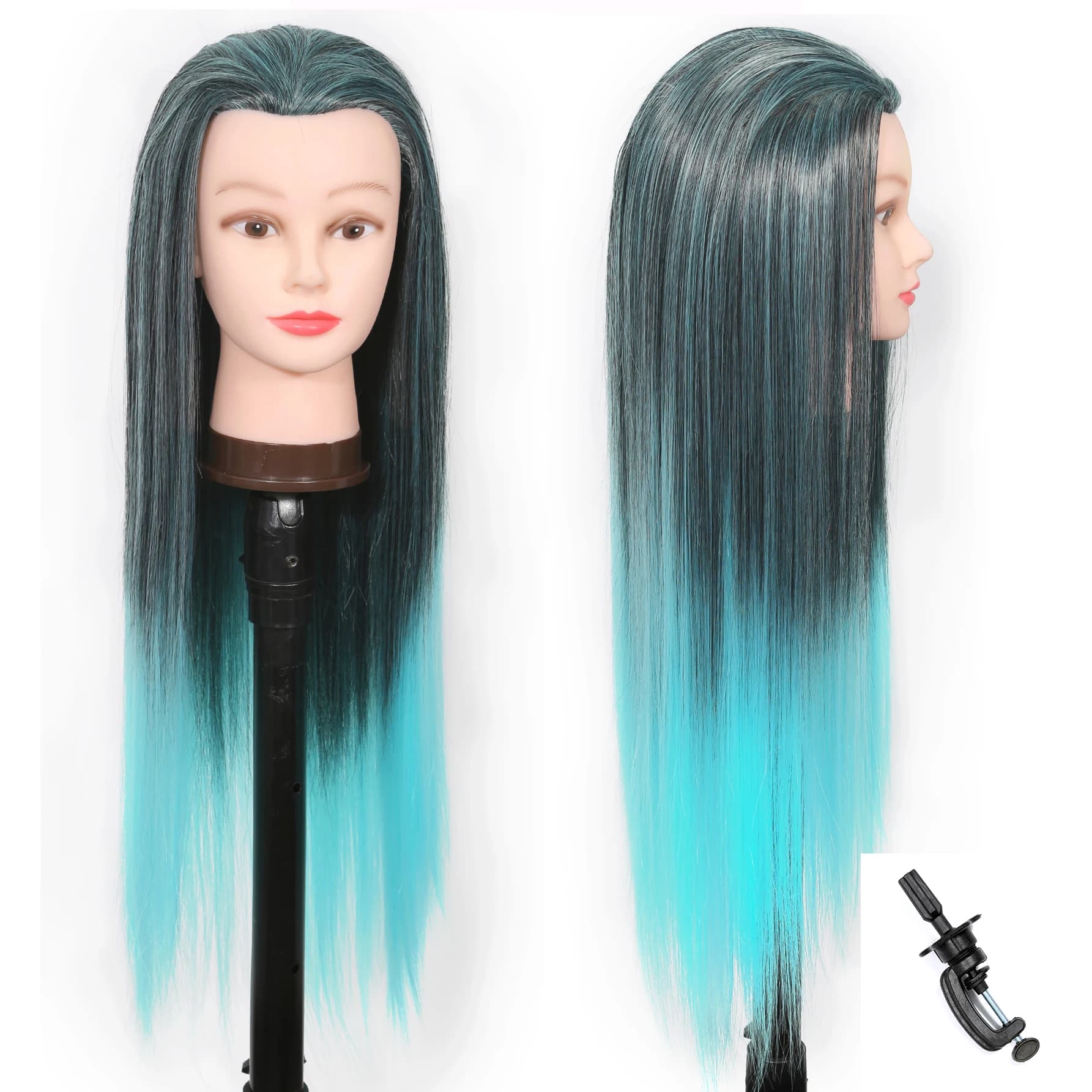 Modèle de tête de mannequin avec cheveux synthétiques longs, tête de mannequin tête de formation de 
