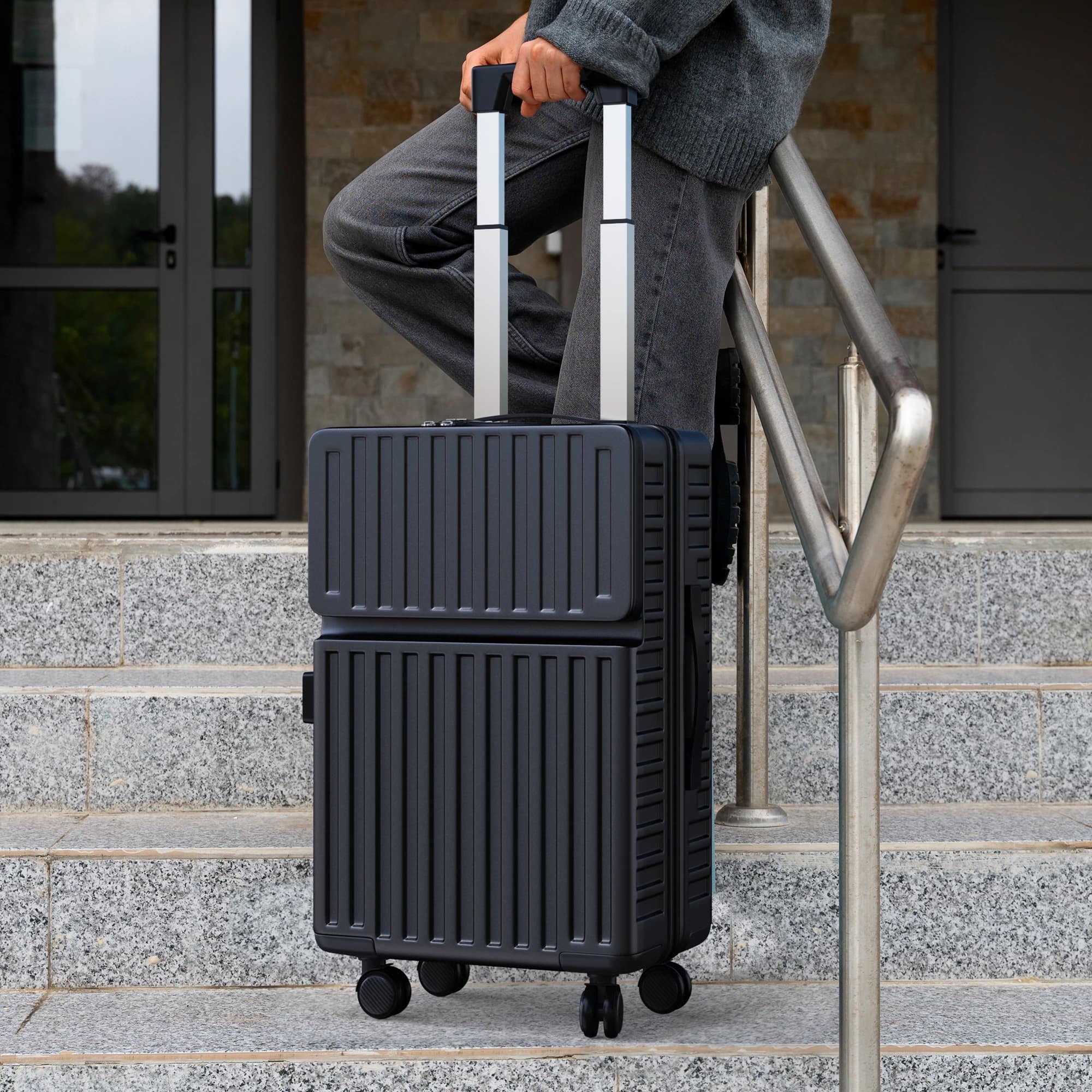 Superaly Ensemble de 2 valises de 20-24 pouces avec rangement frontal, bagages à roulettes silencieu