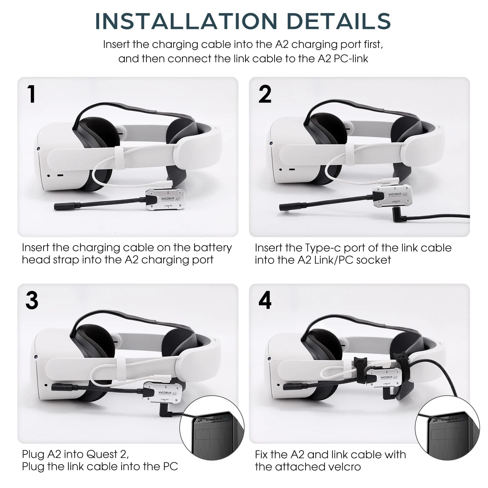 KKCOBVR A2 Compatible avec Quest 1\Quest 2 \Quest Pro et Pico 4 VR Connectivity Adaptateur de transf