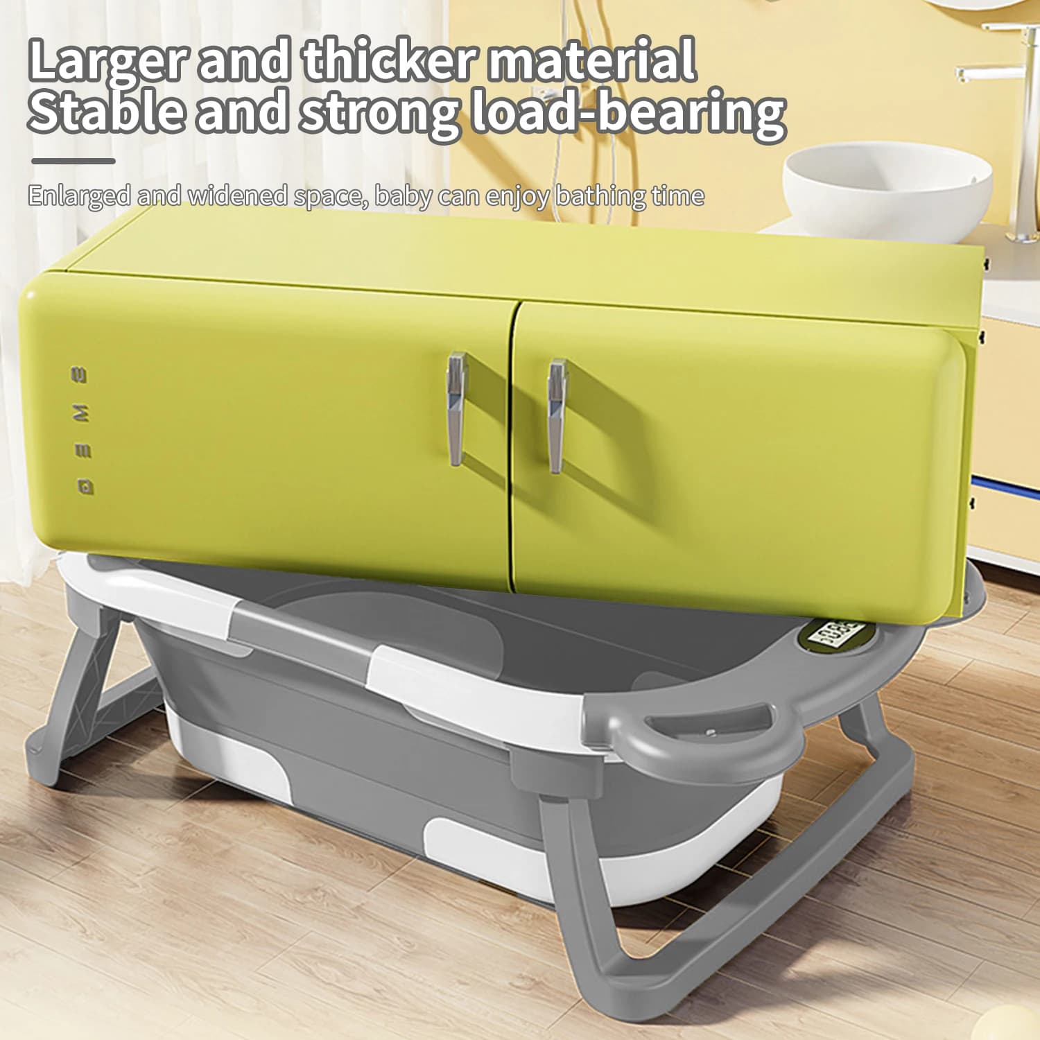Baignoire pliable pour bébé avec thermomètre, tapis de bain antidérapant, Support de coussin, baigno