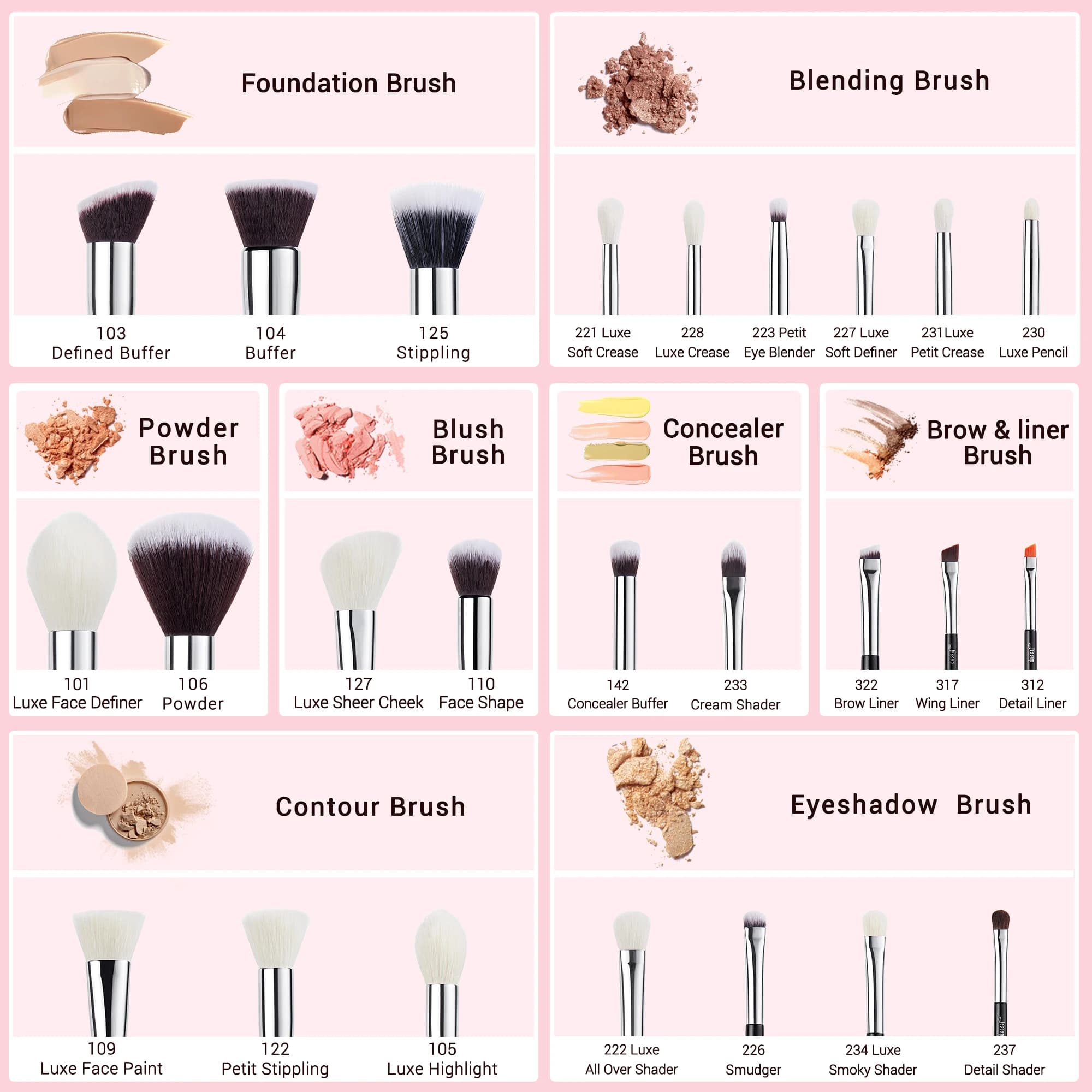 Jessup pinceaux de maquillage ensemble fond de teint poudre professionnel maquillage brosse Contour 