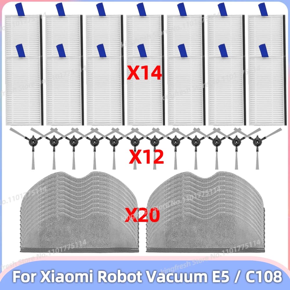 Compatible avec Xiaomi Robot Vacuum E5 / C108 Pièces de Rechange Brosse Latérale Filtre HEPA Chiffon