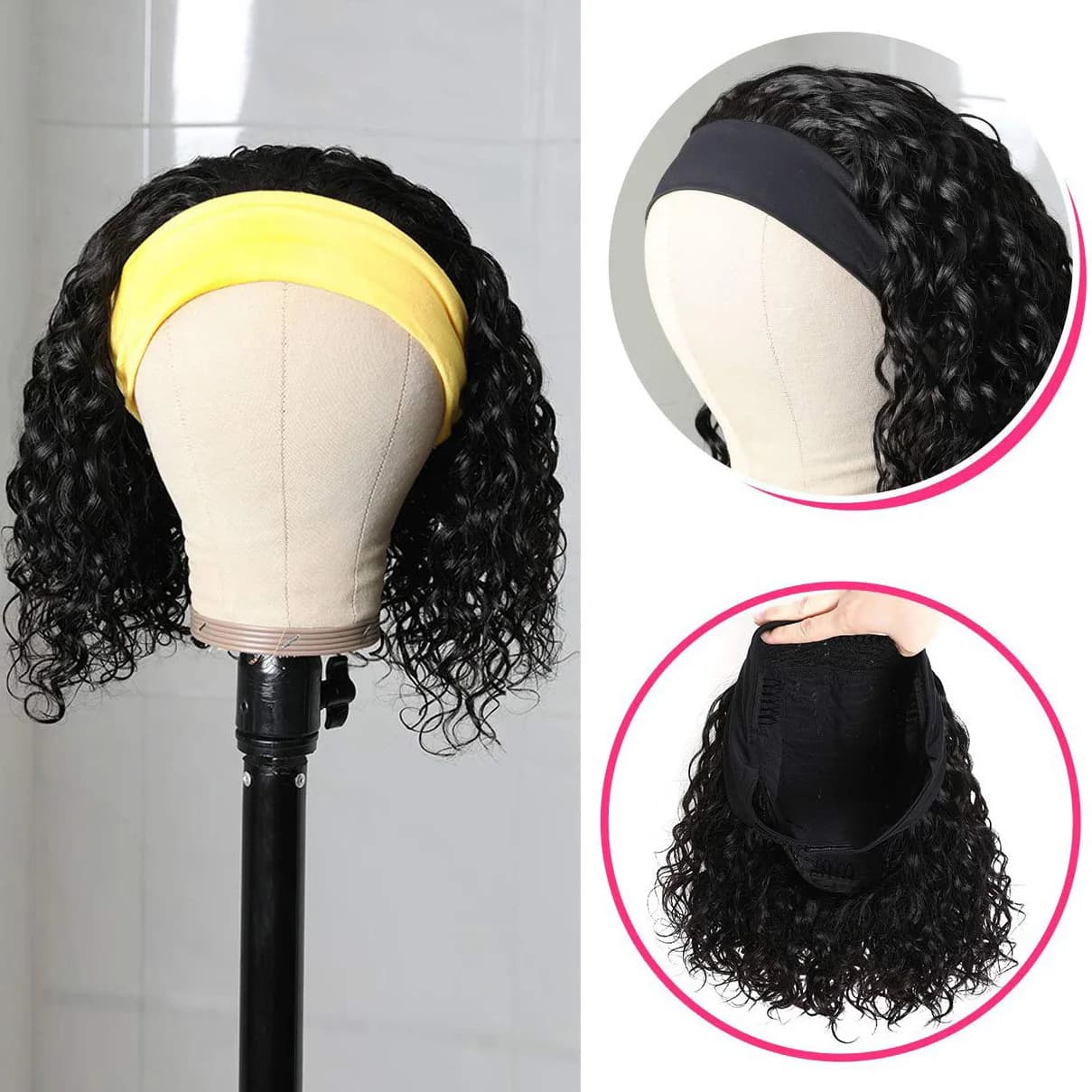 Perruque Bob bouclée en cheveux humains, bandeau ondulé profond, 100% vrais cheveux Bobo, entièremen