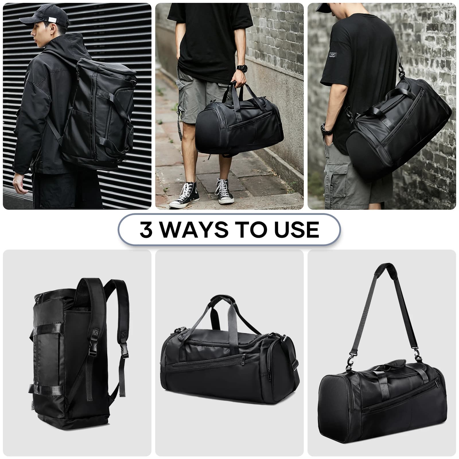 Sac de sport sac polochon de voyage avec poche humide et compartiment à chaussures pour hommes femme