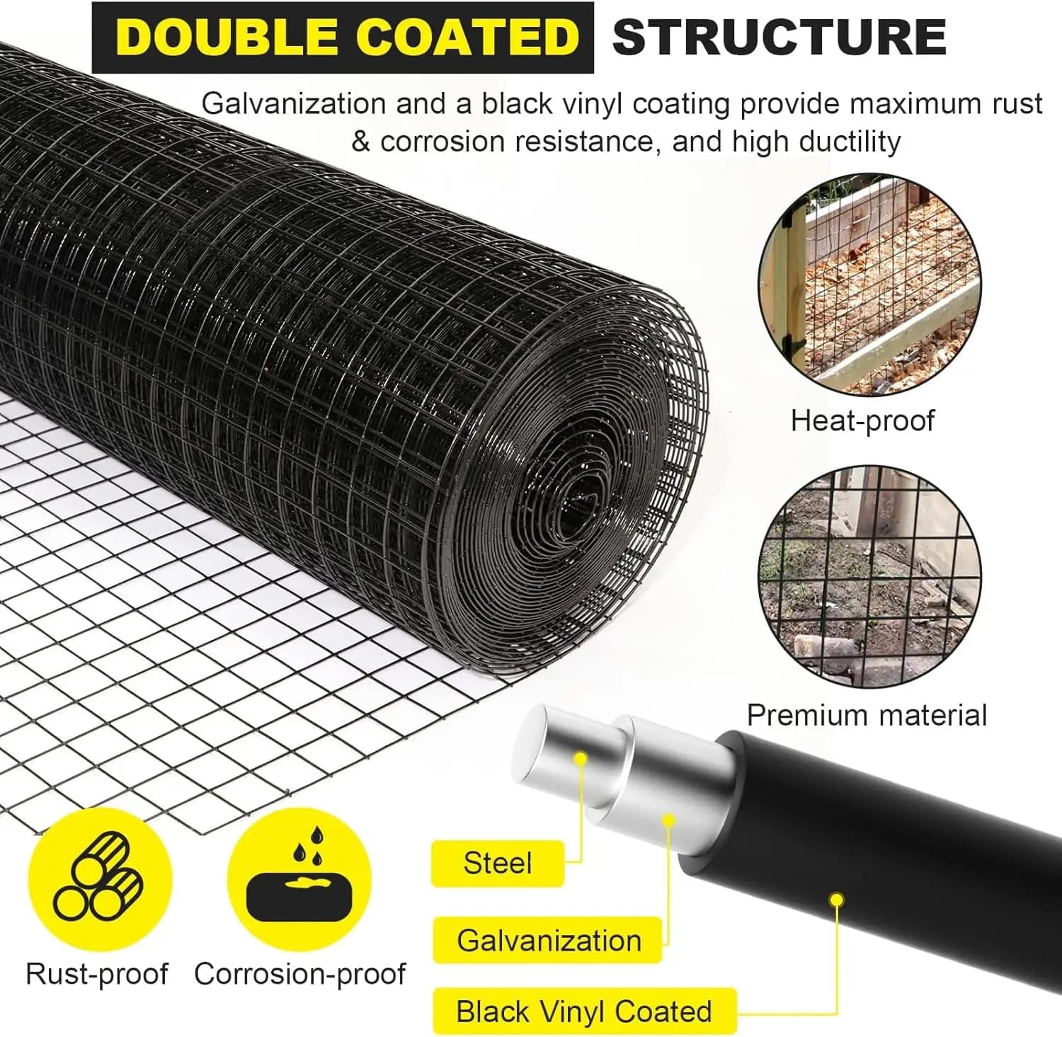 Grille métallique soudée robuste – Acier galvanisé de 36 po x 50 pieds, grilles de 2 po x 3 po (coup