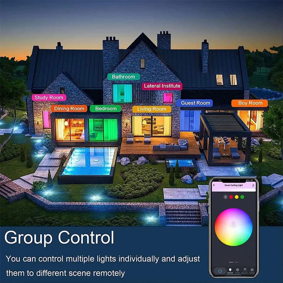 Tuya WiFi plafonnier intelligent RGBCW Led plafonniers lustre 24W 220V chambre salon décoration avec