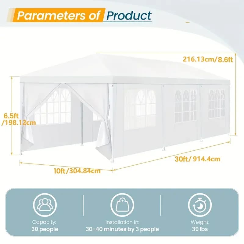 Tente d'événement premium série 10/20/30 pieds avec parois modulaires, auvent extérieur de qualité p