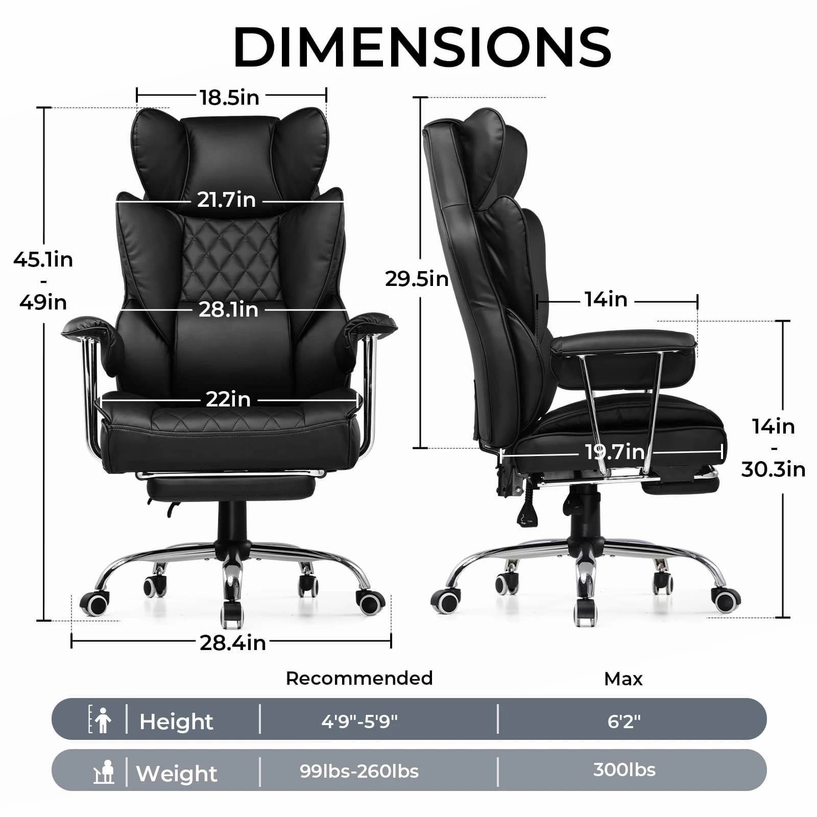 Grande et grande chaise de jeu avec support lombaire à ressorts ensachés, chaise de bureau ergonomiq