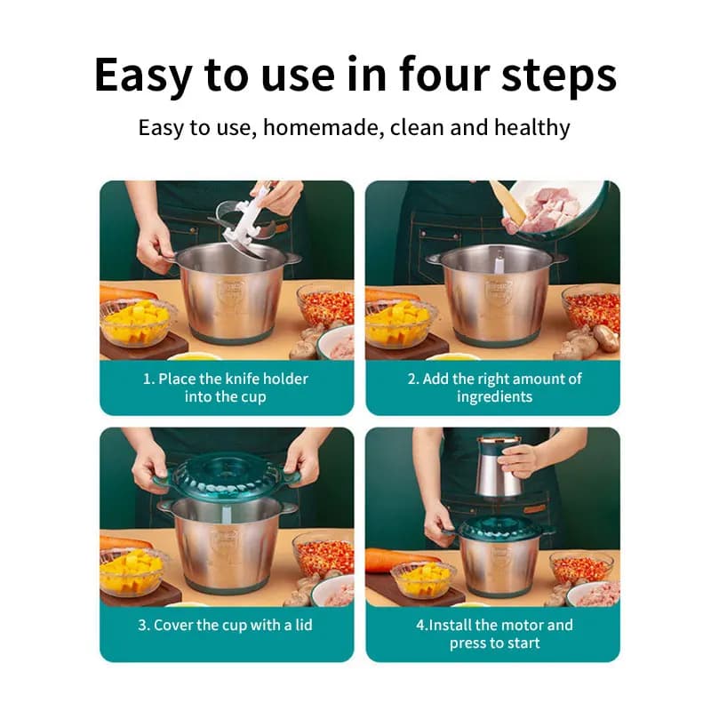 Hacheur électrique en acier inoxydable 3L, hachoir à viande, hachoir à légumes, trancheuse à viande,