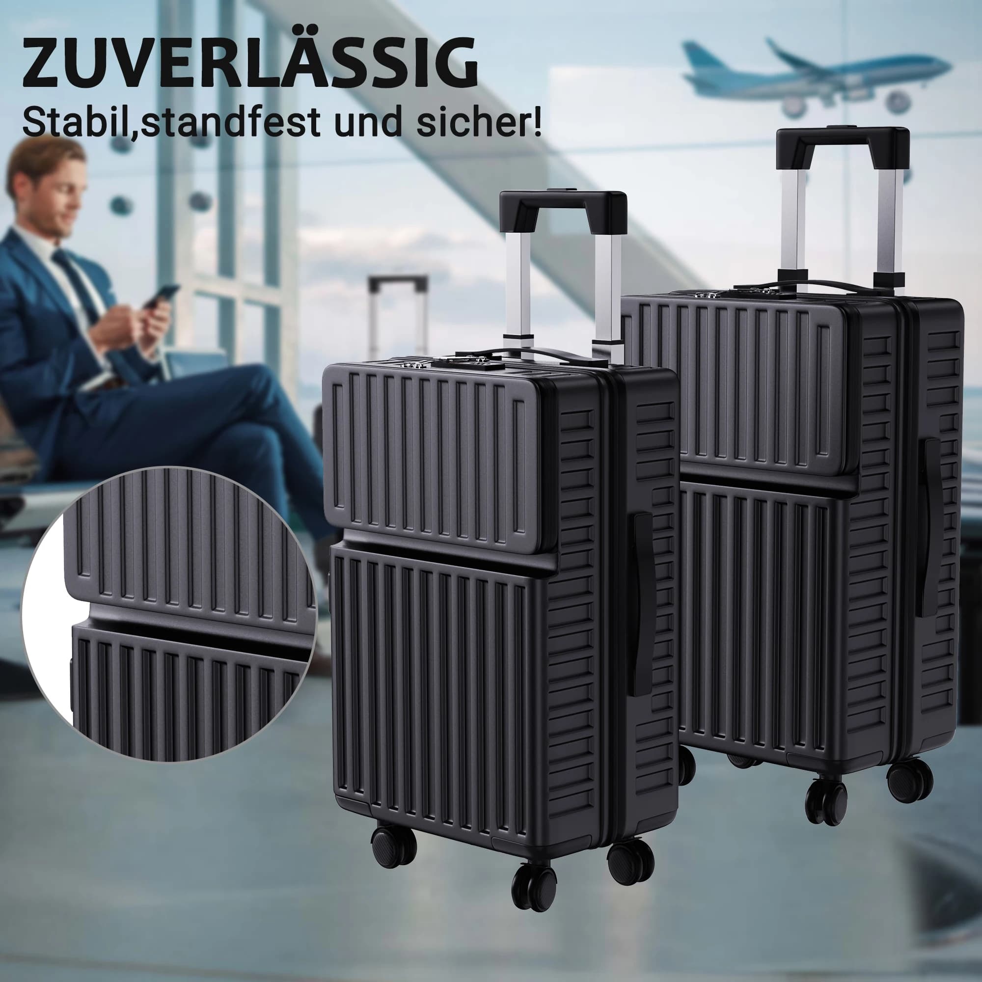Superaly Ensemble de 2 valises de 20-24 pouces avec rangement frontal, bagages à roulettes silencieu