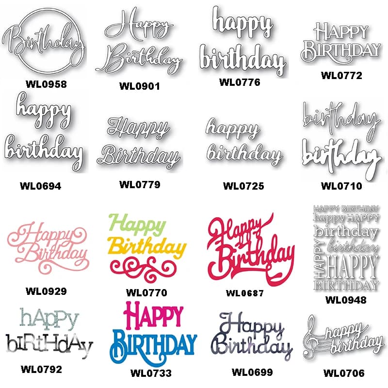 Matrices de découpe en métal pour Scrapbooking, écriture succulente, phrase joyeux anniversaire, poc