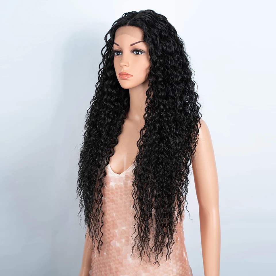 Perruque Lace Front Wig synthétique bouclée longue de 30 pouces, perruque de Cosplay ombrée brune HD