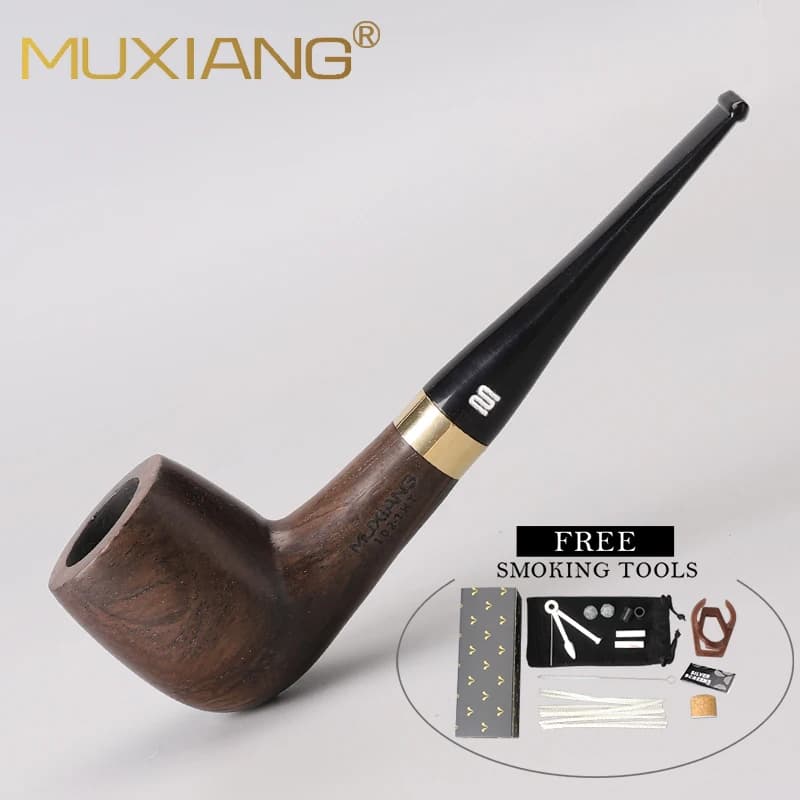 Pipe à fumer en bois d'ébène Muxiang avec filtre 9 mm, anneau doré, accessoire pour fumeurs, livrais