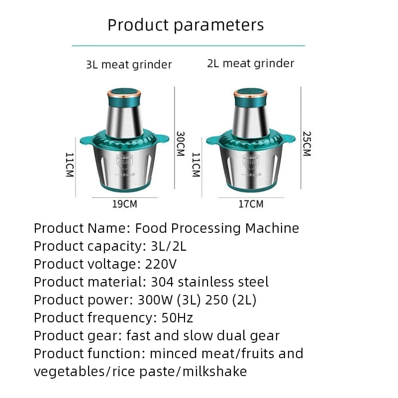 Hacheur électrique en acier inoxydable 3L, hachoir à viande, hachoir à légumes, trancheuse à viande,